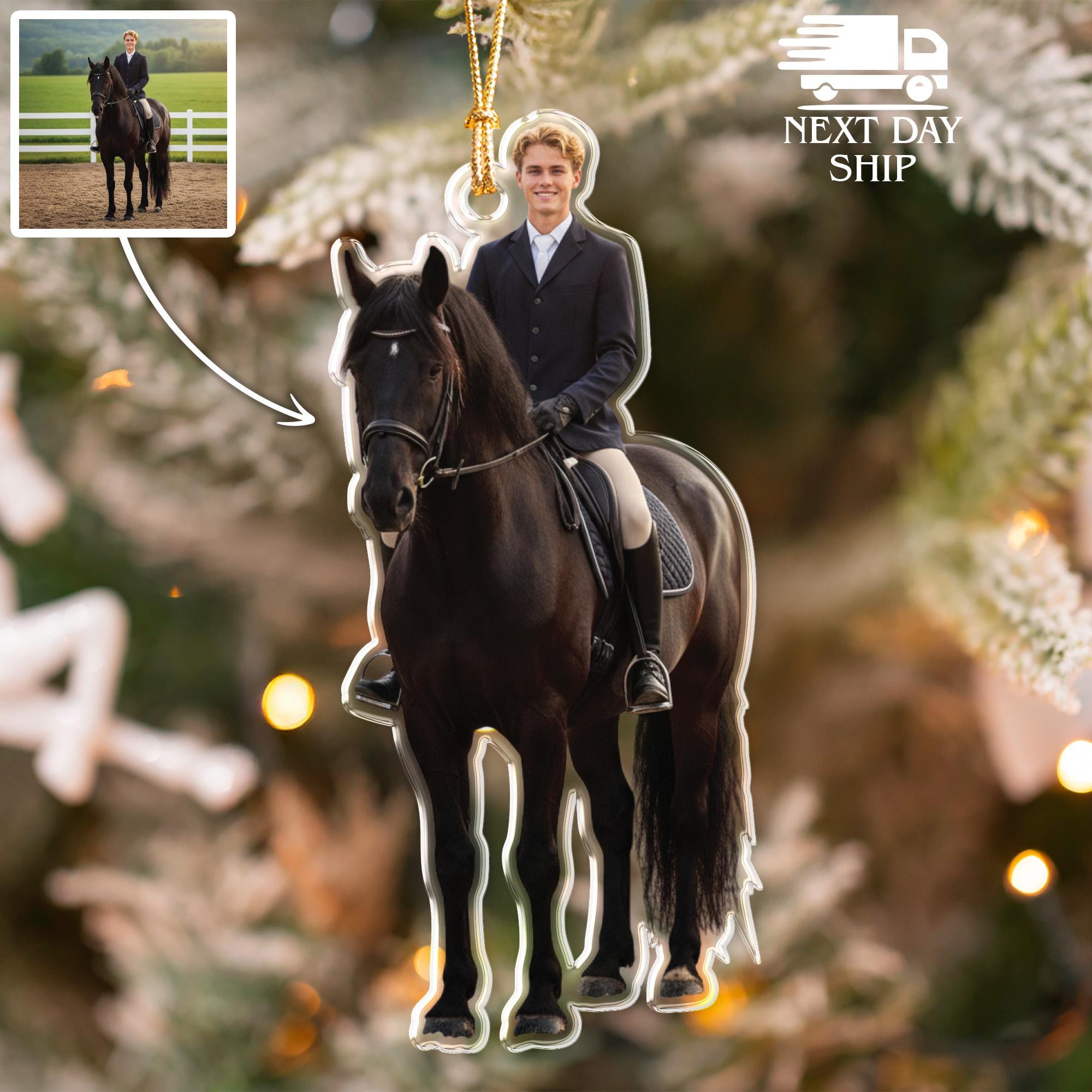 Custom Horse Riding Photo Ornament, Rider Picture Keepsake, Acrylic Christmas Ornament, Horse Lover Ornaments, Equestrian Christmas Gift