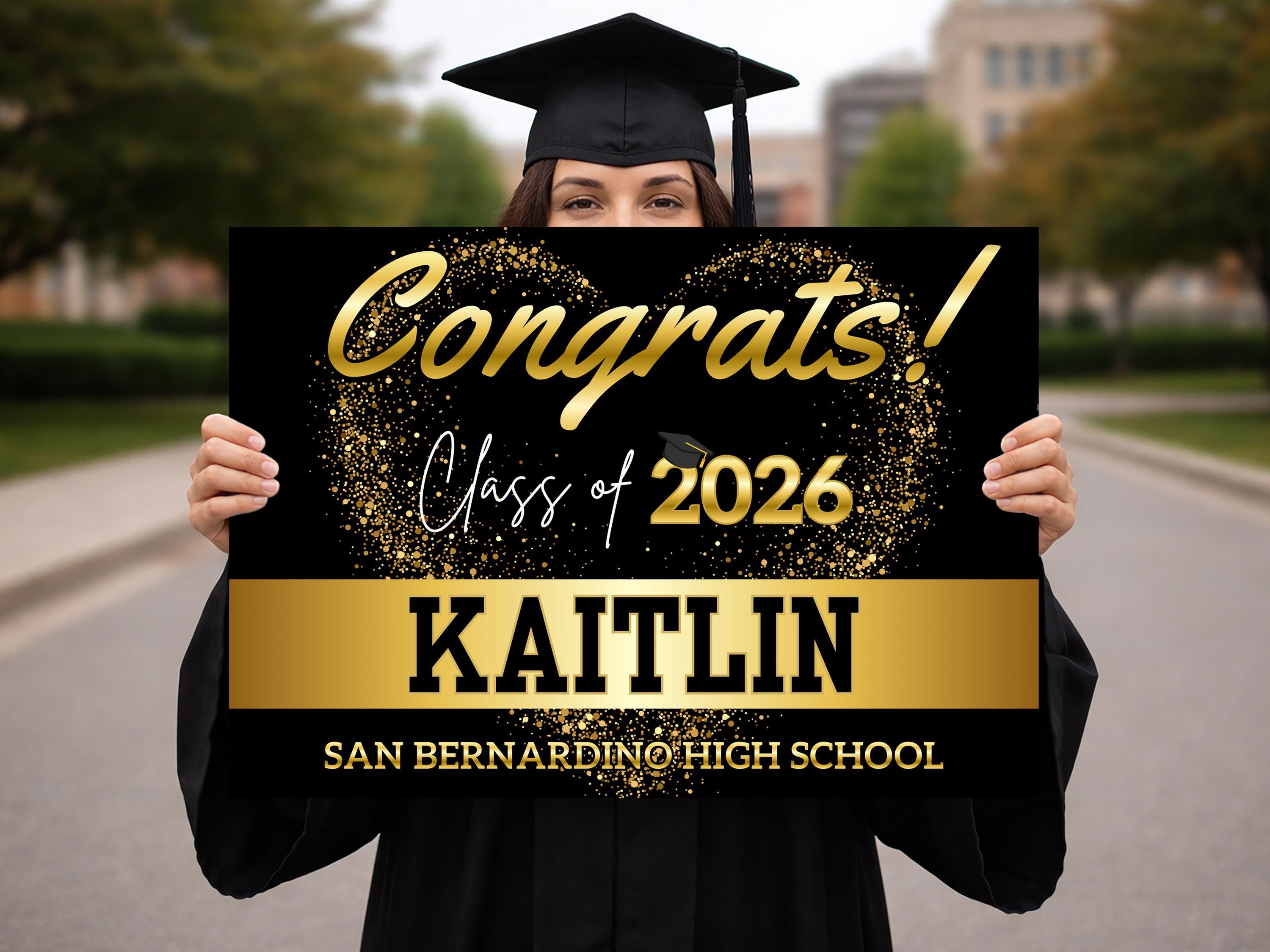 Black and Gold Graduation Yard Sign, Personalized Class of 2026 Lawn ...