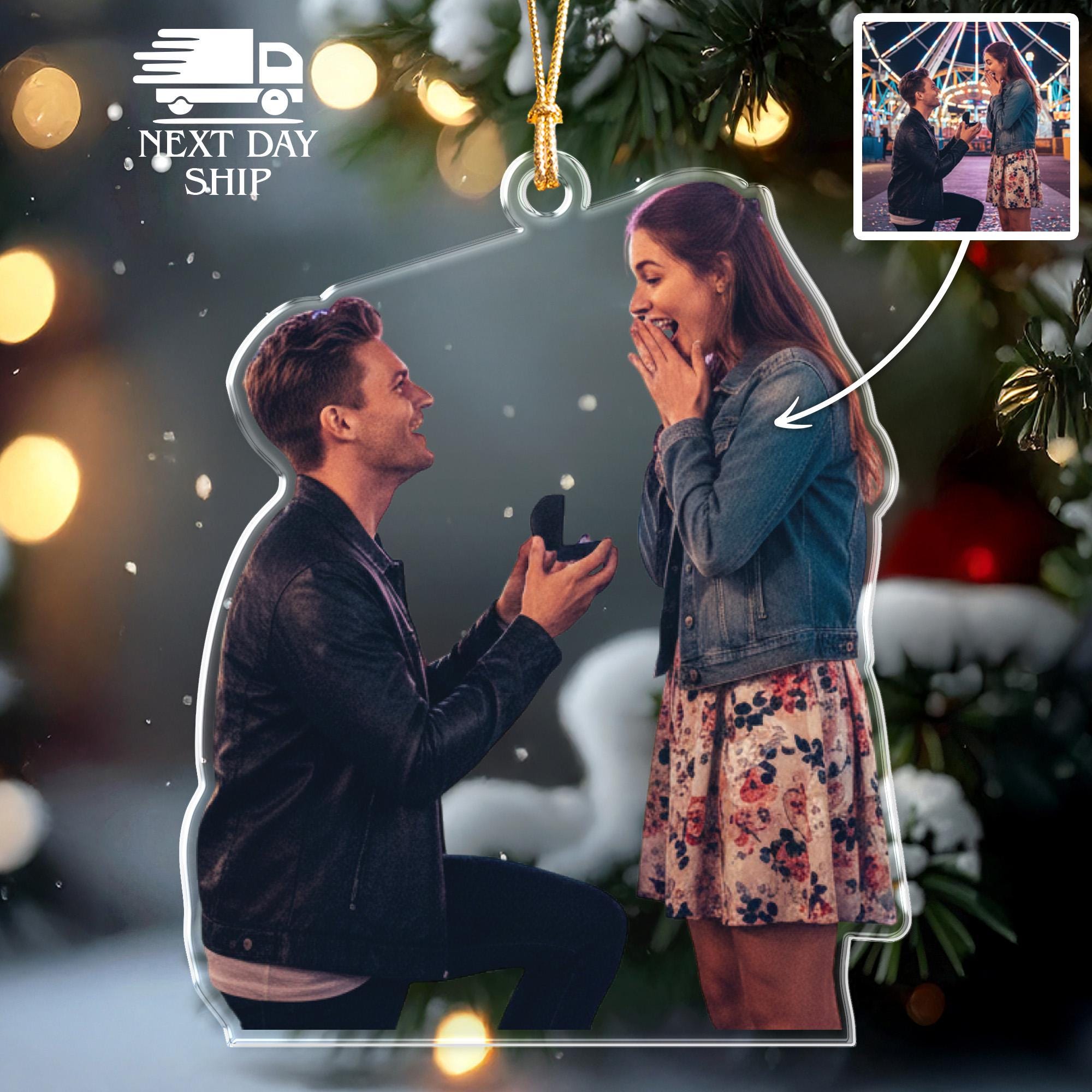 Engagement Proposal Photo Ornament, Custom Couple Ornament, Personalized Engagement Gift, Proposal Moment Keepsake, Wedding Memory Ornament