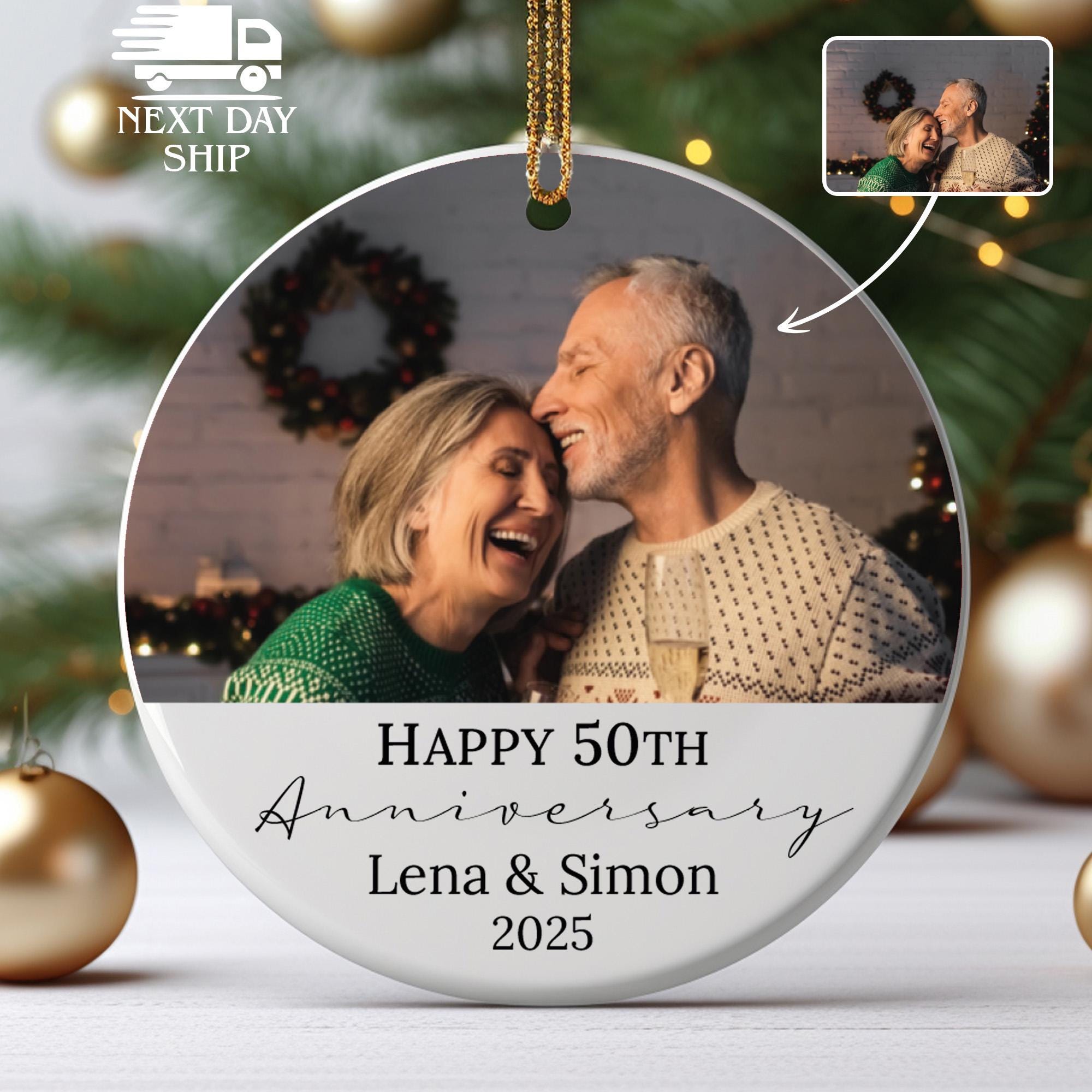 Personalized 50th Anniversary Ornament, Custom Photo Gift for Parents 2025, Golden Anniversary Keepsake, Celebrating a Golden Milestone
