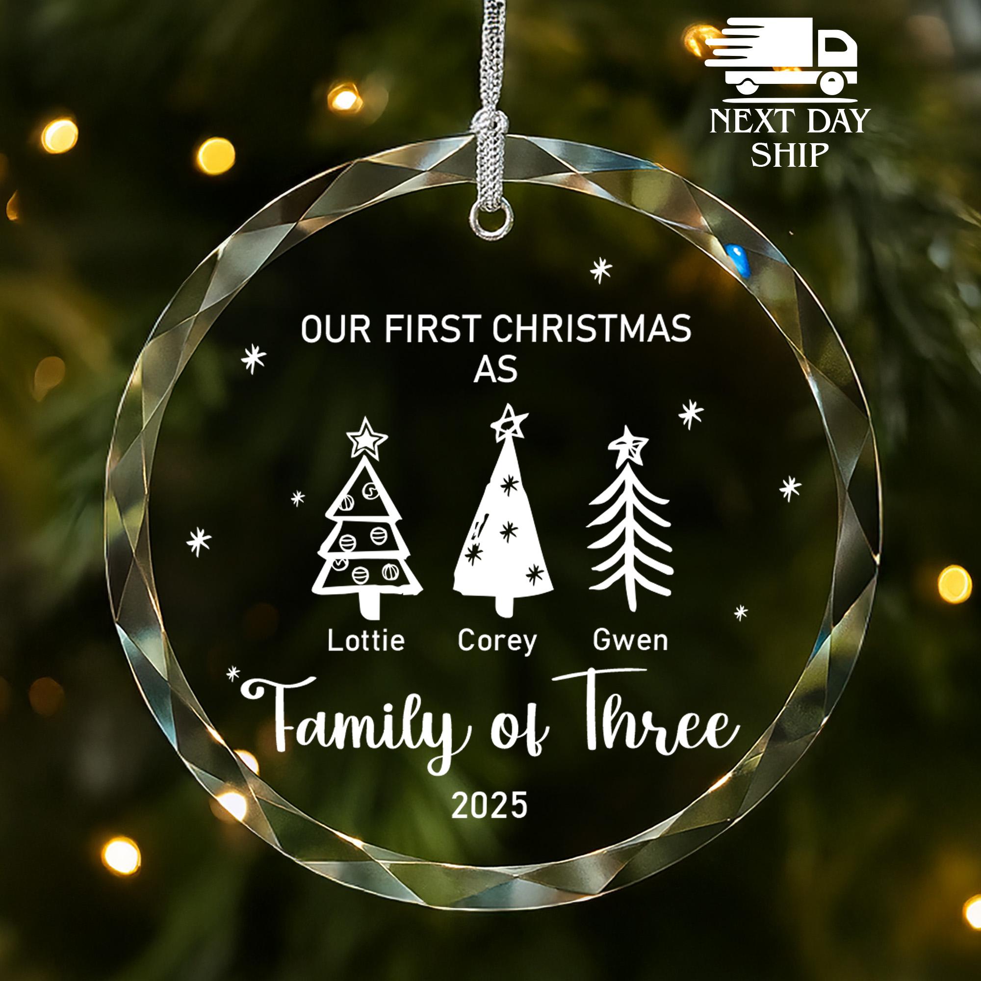 Our First Christmas as a Family of Three Ornament 2025, Personalized Family Ornament with Names, New Parents Gift, Custom Xmas Tree Decor