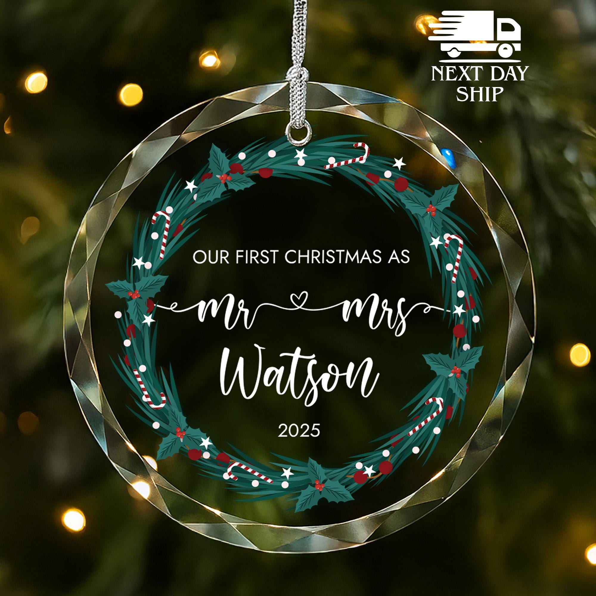 Our First Christmas As Mr And Mrs Ornament, Personalized Name Ornament for Newlywed, Christmas Tree Keepsake Gift, Couple Holiday Decoration
