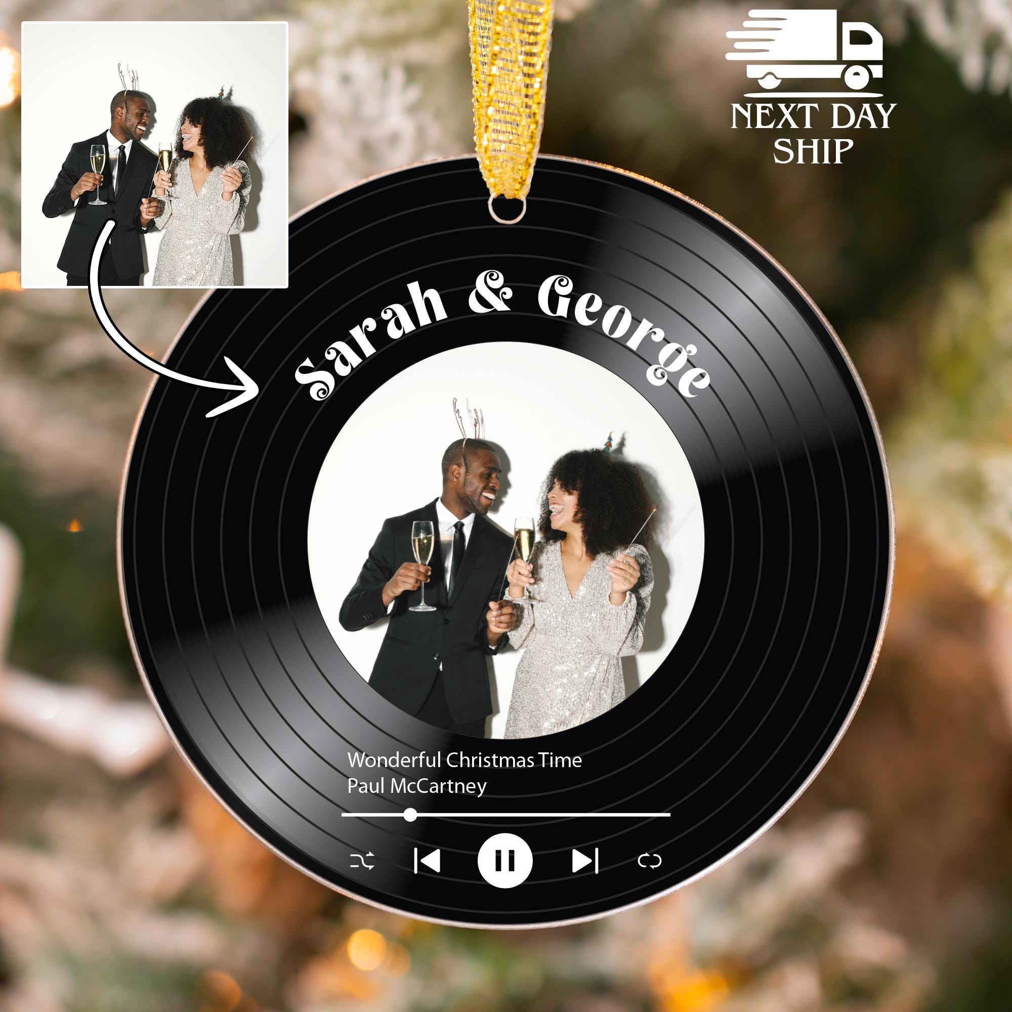 Custom Record Ornament, Personalized Photo and Song Christmas Decoration for Couples, Music Lovers Keepsake, Vinyl Plaque Album Picture Gift