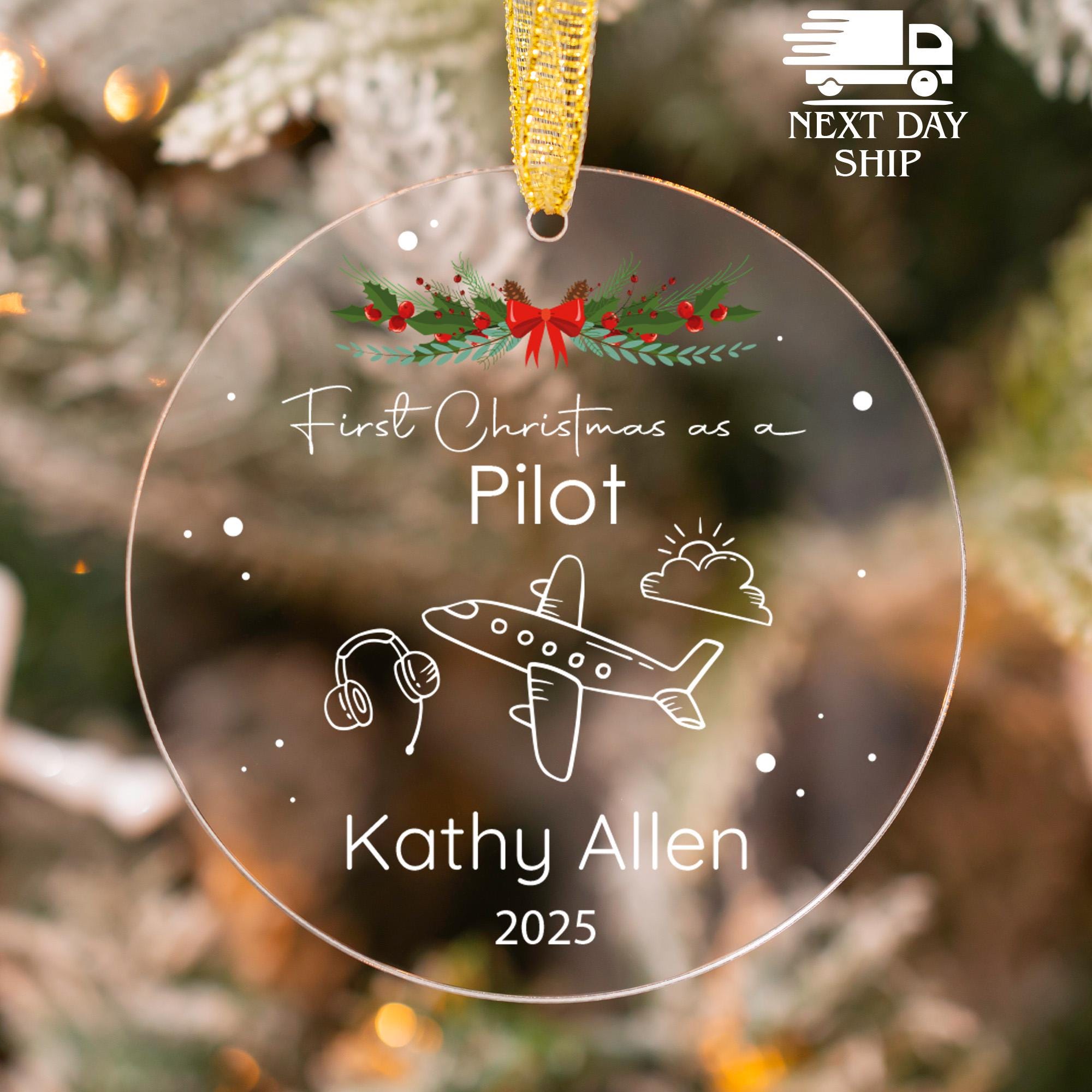 Personalized Pilot Ornament 2025, First Christmas as a Pilot Gift, Custom Aviation Ornament, New Career or Flight School Graduation Keepsake