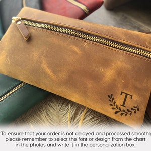 Personalized Zipper Leather Pouch, Monogram Leather Clutch, Womens Clutch Purse, Makeup Brush Holder, Bridesmaid Clutch, Bachelorette Gift