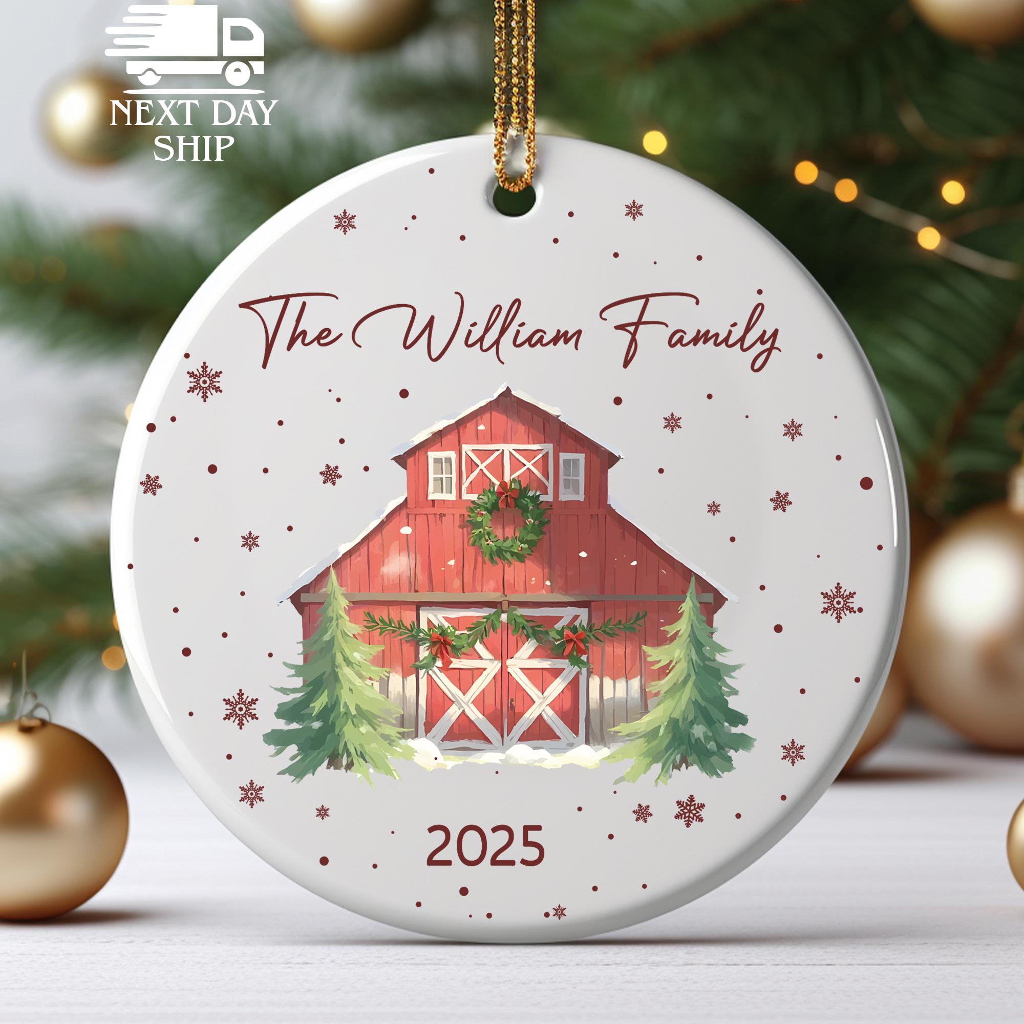 Family Name Vintage Ornament, Personalized Classic Christmas Ornament Ceramic, Acrylic Glass Custom Christmas Decor, Holiday Heart Ornament