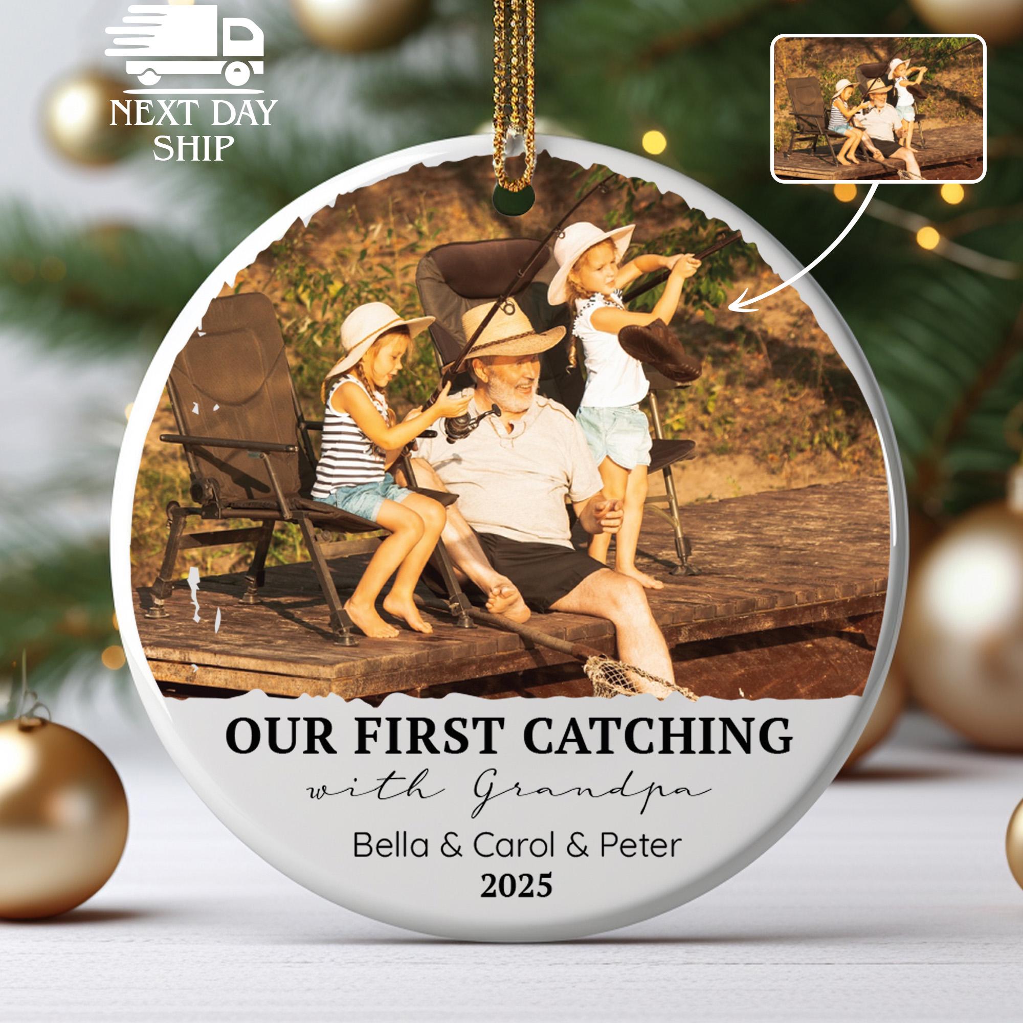 Personalized First Catch with Grandpa Ornament, Custom Photo Fishing Keepsake 2025, Grandson Granddaughter Gift, A Memory Hooked Forever