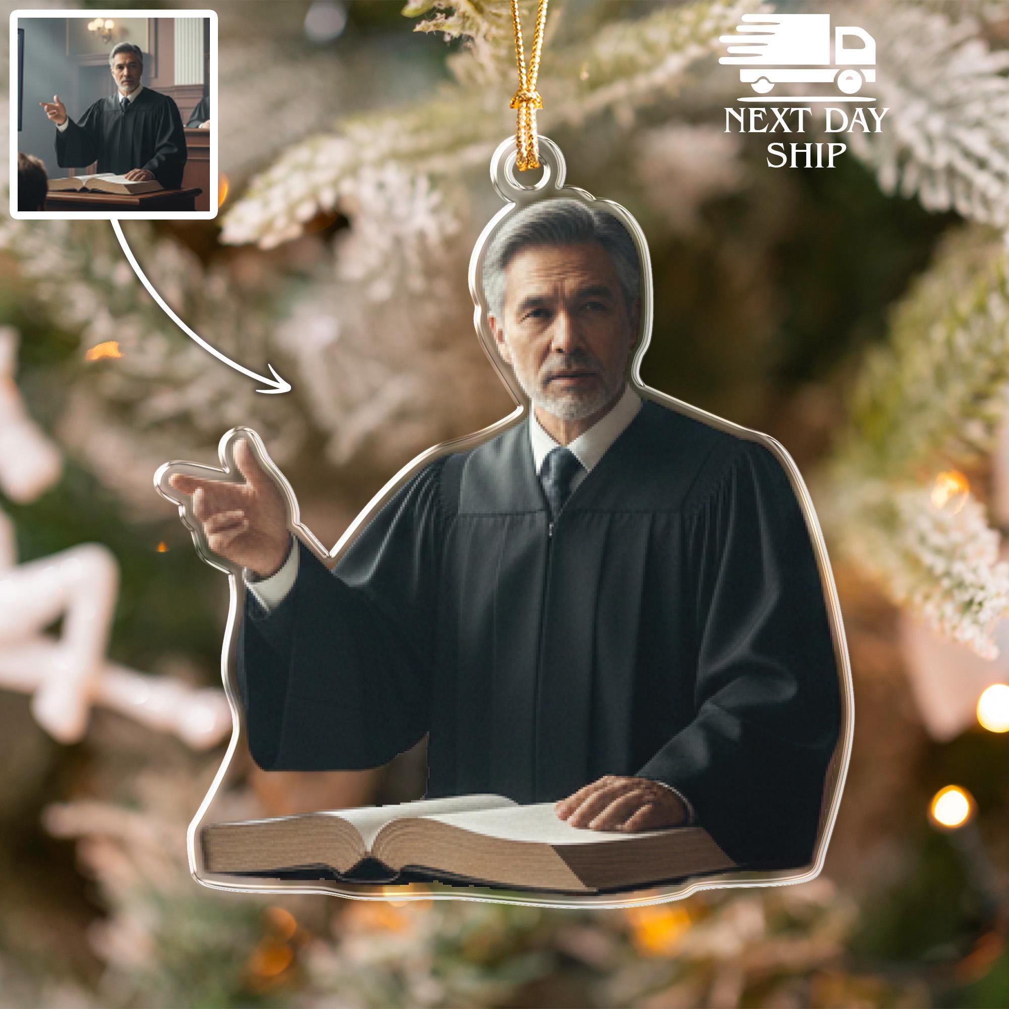 Judge Photo Ornament, Custom Lawyer Gift, Personalized Courtroom Ornament, Legal Professional Keepsake, Justice Themed Christmas Ornament
