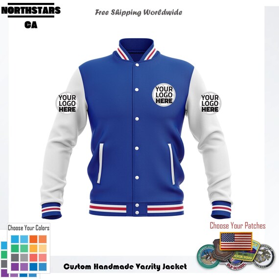 Blue Wool Varsity Jacket Custom Logo 