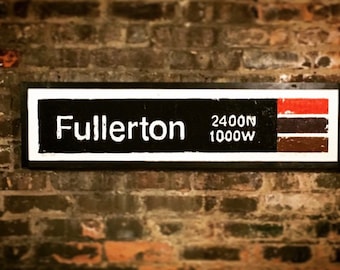 Fullerton CTA l train sign block print, CTA Fullerton station art, Fullerton L train art, Chicago transit art, Chicago Neighborhood art