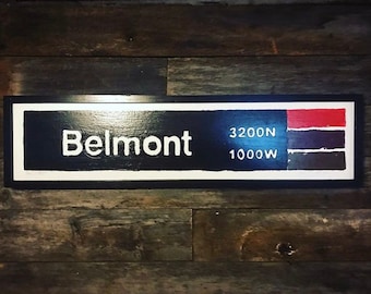 Belmont Brownline l train sign, Belmont train station art print, Belmont Brownline CTA poster, CTA artwork, Belmont L Train block print