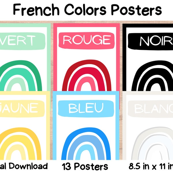 Rainbow French Color Poster|Affiches Éducatives En Français|French Teacher Classroom|Core French Elementary Class Decor|Arc-En-Ciel