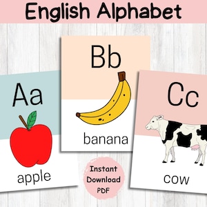 Afiches con el alfabeto inglés en colores suaves para imprimir/Decoración neutra para el aula/Exhibición de carteles con el alfabeto de la escuela primaria preescolar/Pared con el alfabeto del jardín de infantes