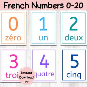 フランス語教室番号 1 ～ 20 ポスター|Affiches Éducatives En Français|コアフランス語クラス装飾|フランス語イマージョン教室ポスター|マテルネル
