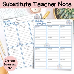 Middle/High School Substitute Teacher Notes: End of Day Report (PDF)