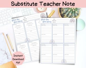 Middle/High School Substitute Teacher Notes: End of Day Report (PDF)