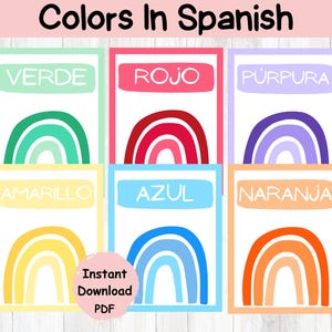 Plakaty do druku z podstawowymi kolorami hiszpańskimi|Carteles Educativos Españoles|Dekoracje do klas dla nauczycieli języka hiszpańskiego|Los Colores|Naucz się hiszpańskich kolorów