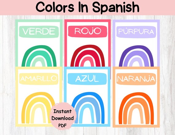 Spanish Colors Printable Posters: Rainbow Classroom Decor (PDF)