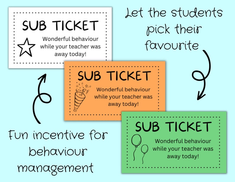 Substitute Teacher Reward Ticketsubstitute Teacher Etsy