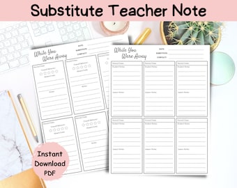 Middle/High School Substitute Teacher Notes: End of Day Report (PDF)