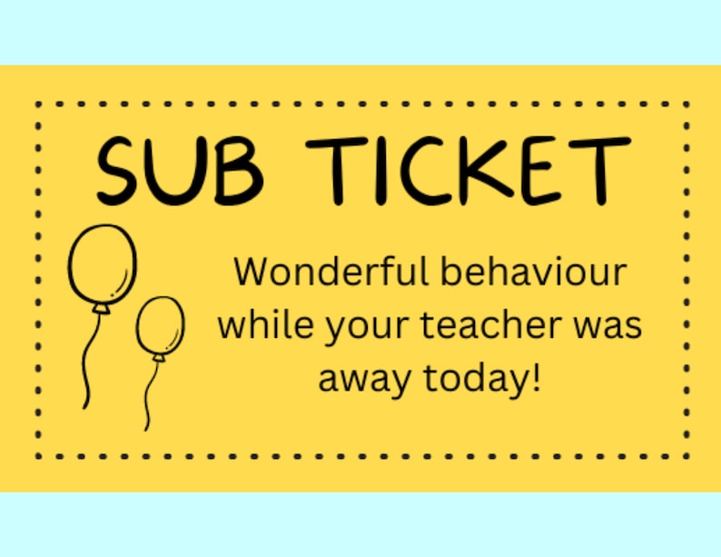 Substitute Teacher Reward Ticketsubstitute Teacher Etsy