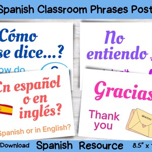 Common Spanish Classroom Phrases Poster Set|Spanish Classroom Decor|English & Spanish Bilingual Classroom Posters|Spanish Teacher Resources