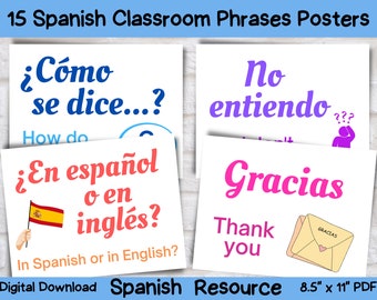 Common Spanish Classroom Phrases Poster Set|Spanish Classroom Decor|English & Spanish Bilingual Classroom Posters|Spanish Teacher Resources