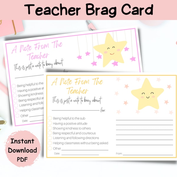 Student Brag Card From The Teacher|Positive Note Home From SchoolHappy Teacher Mail|Positive Student Behaviour Recognition|Star Student Note