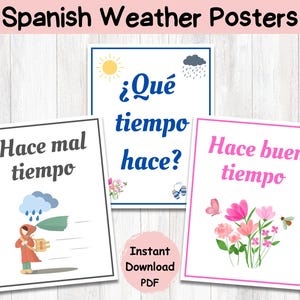 Spanish Weather Vocabulary Poster Set: Spanish Classroom Decor (PDF Download 8.5x11 inches)