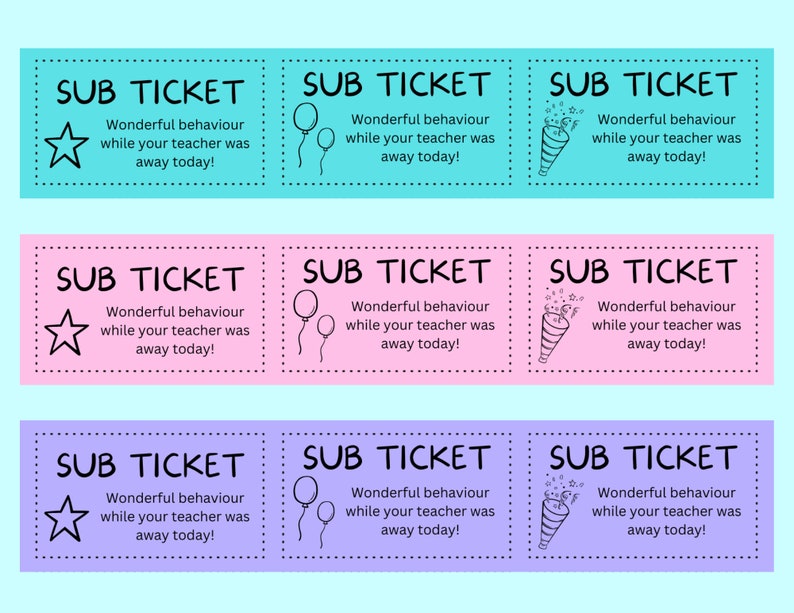 Substitute Teacher Reward Ticketsubstitute Teacher Etsy