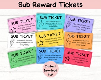 Substitute Teacher Reward Tickets: Classroom Behavior Management (PDF)