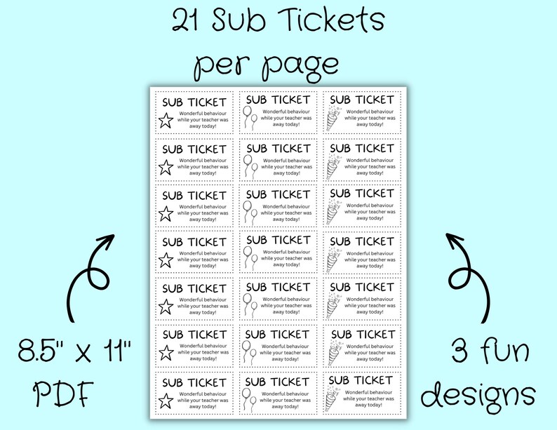 Substitute Teacher Reward Ticketsubstitute Teacher Etsy