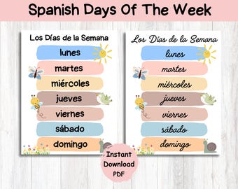 Spanish Days of the Week Poster Set: Beginner Spanish Classroom (PDF Download)