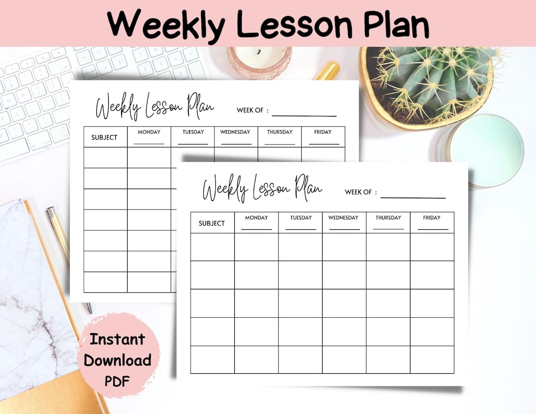 Weekly Lesson Plan Template: 5 or 7 Subject Printable (PDF) - Etsy