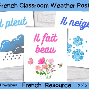 French Weather Posters For The Classroom|French Classroom Decor|Bilingual Classroom|Educational French Posters|French Weather Poster Set