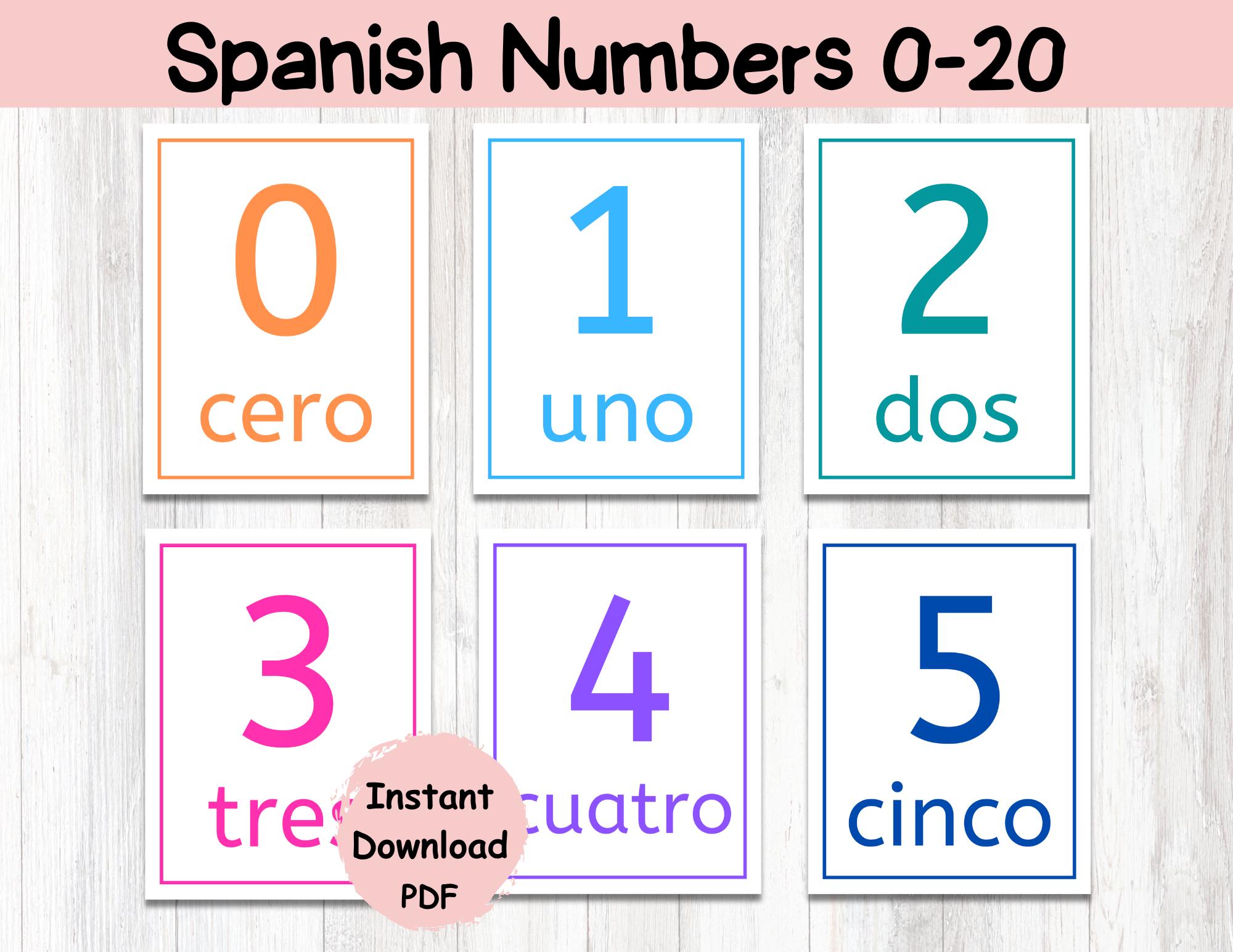 Spanish Numbers 0-20 Classroom Posters|Spanish Class Decor|Printable Spanish Numbers|Spanish Teacher Resource|Learn Basic Spanish|Homeschool