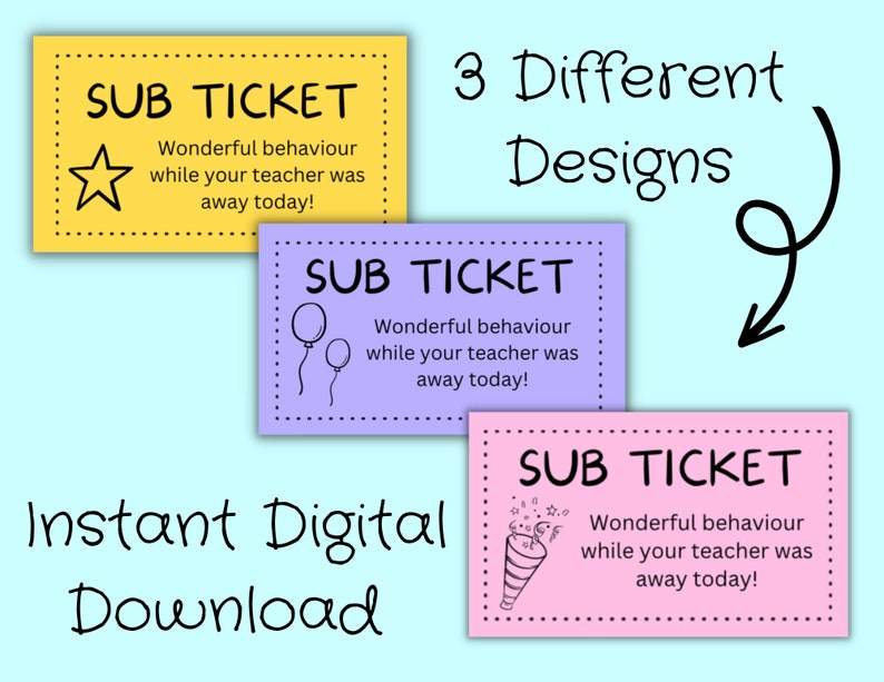 Substitute Teacher Reward Ticketsubstitute Teacher Etsy