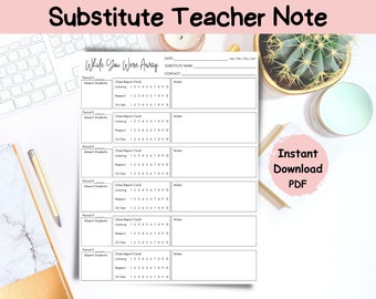Middle/High School Substitute Teacher Note: End of Day Report (PDF)