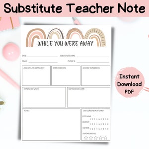 Neutral Rainbow Substitute Teacher Note: Printable Report (PDF)
