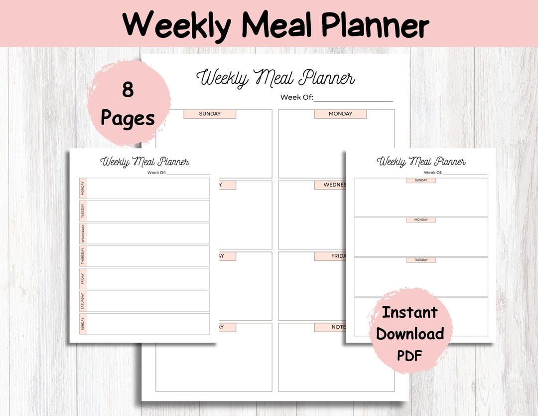 Weekly Meal Planner: Breakfast Lunch Dinner Planner (PDF) - Etsy