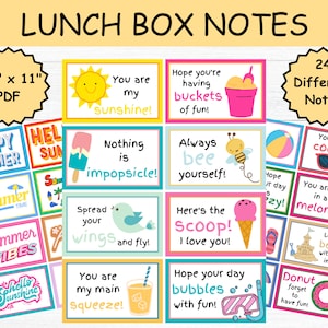 Lunch Box Notes For Kids|Printable Lunchbox Notes For School|Inspirational Messages For Kids|Lunch Box Love Notes|Fun Cute Colorful Notes