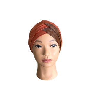 Burnt Orange Pleated Chemo Cap/Turban~Headwear for Hair Loss~Chemo Hats~Cancer Caps~Chemo Beanie~ Chemo Gift~Alopecia~Headcover