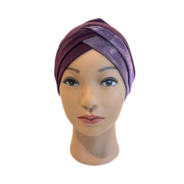 Two Toned Purple Pleated Chemo Cap/Turban~Headwear for Hair Loss~Chemo Hats~Cancer Caps~Chemo Beanie~ Chemo Gift~Alopecia~Headcover