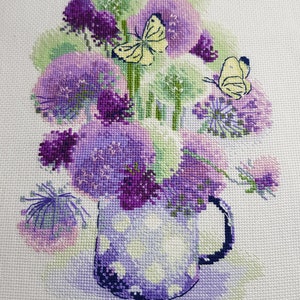 Finished cross stitch "Purplle Allium"