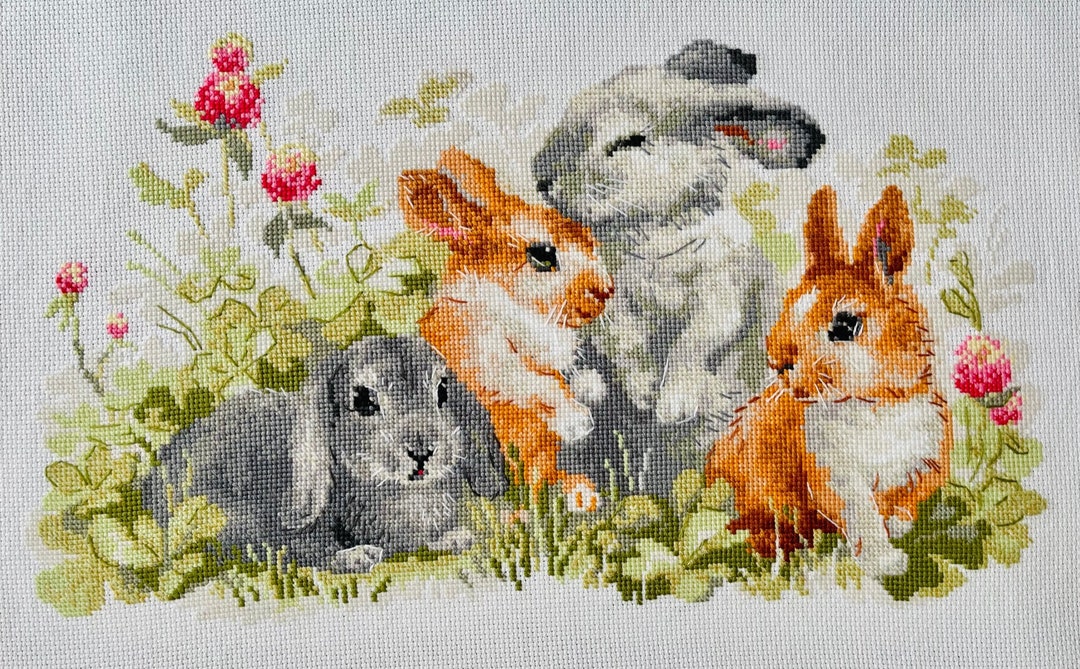 Chainstitch Rabbit Finished Cross Stitch Funny Rabbits - Etsy