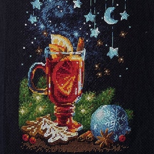 Afgewerkte kruissteek "Kerst theekopje en peperkoek"