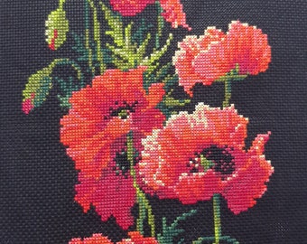 Red Roses,Finished Cross Stitch 19.5x9