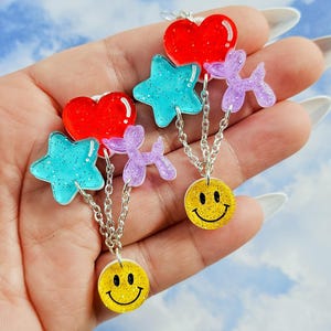 Happy Balloon Earrings | Silly Earrings | Rainbow Jewelry | Clown Aesthetic | Clowncore Accessories | Kidcore | Colorful | Fun | Quirky