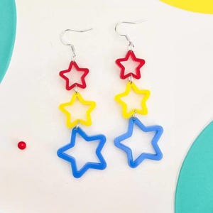 Starry Clown Earrings | Silly Earrings | Rainbow Jewelry | Circus Aesthetic | Clowncore Accessories | Kidcore | Colorful | Fun | Quirky