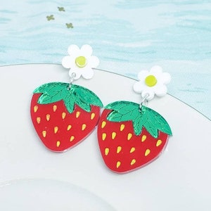 Strawberry Earrings | Kawaii Earrings | Cottagecore | Pastel Goth | Fruit Earrings | Alternative | TikTok | Goth | Indie | Aesthetic | Gift